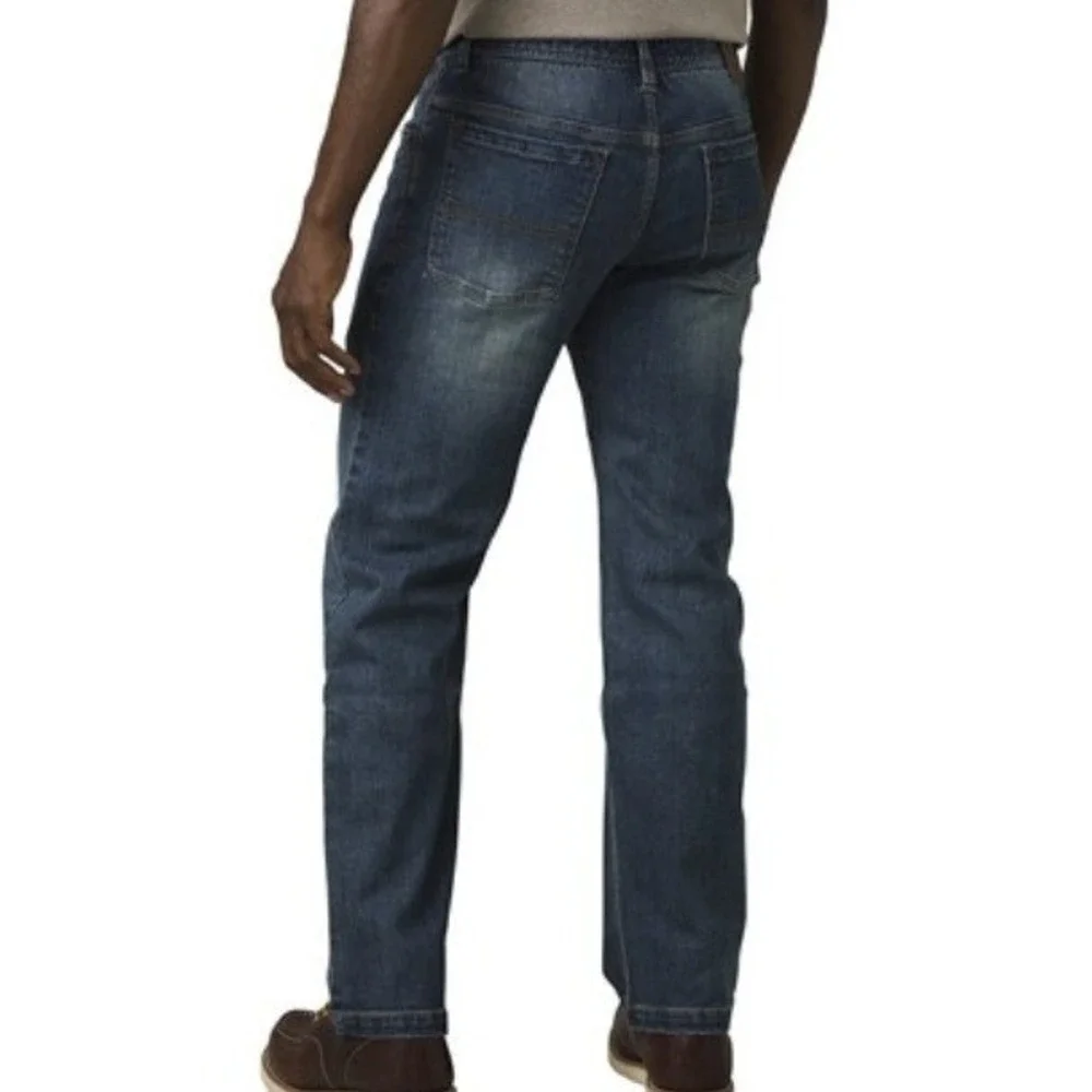 NEW prAna Axiom Straight-Leg Jeans Antique Stone Wash Blue Size 35 x 32